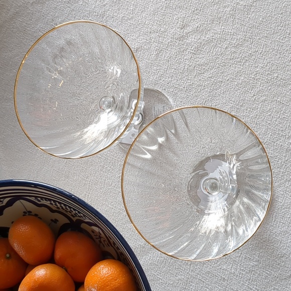Anthropologie Clear \ Gold Waterfall Coupe Glasses, Set of 2 - Picture 5 of 10